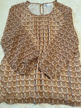 DR2 Brown and Cream Printed Long Sleeve Blouse